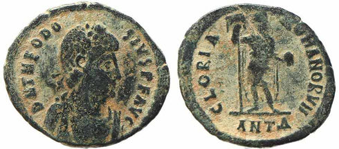 Roman coin of Theodosius I Ae2 - GLORIA ROMANORVM - Antioch